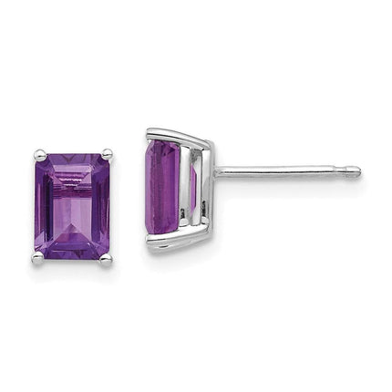 14k White Gold 7x5mm Emerald Cut Amethyst Earrings ,