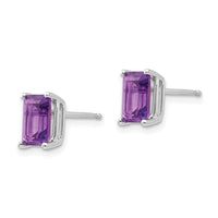 14k White Gold 7x5mm Emerald Cut Amethyst Earrings ,