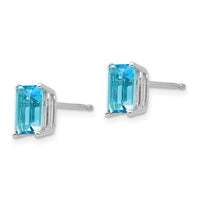 14k White Gold 7x5mm Emerald Cut Blue Topaz Earrings ,