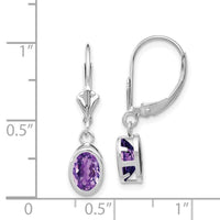 14k White Gold 7x5mm Oval Amethyst Leverback Earrings ,