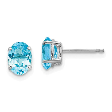 14k White Gold 7x5mm Oval Blue Topaz Earrings ,