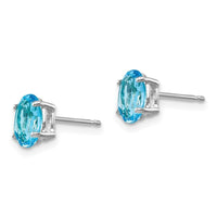 14k White Gold 7x5mm Oval Blue Topaz Earrings ,