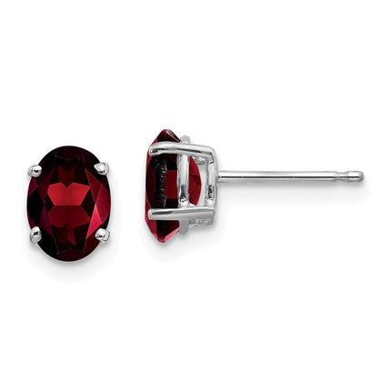 14k White Gold 7x5mm Oval Garnet Earrings ,