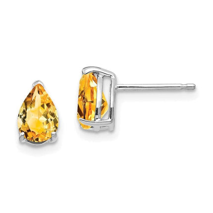 14k White Gold 7x5mm Pear Citrine Earrings ,