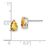 14k White Gold 7x5mm Pear Citrine Earrings ,