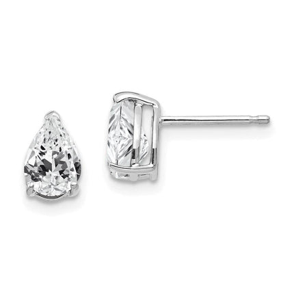 14k White Gold 7x5mm Pear Cubic Zirconia Earrings ,