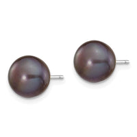14k White Gold 8-9mm Black Button FW Cultured Pearl Stud Post Earrings ,