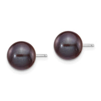 14k White Gold 8-9mm Black Round FW Cultured Pearl Stud Post Earrings ,