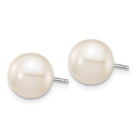 14k White Gold 8-9mm White Round FW Cultured Pearl Stud Post Earrings ,