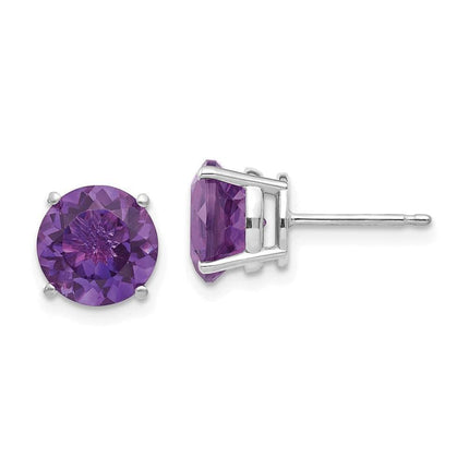 14k White Gold 8mm Amethyst Earrings ,