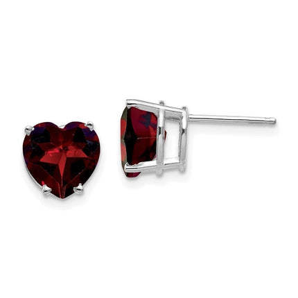 14k White Gold 8mm Heart Garnet earring ,