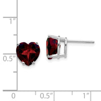 14k White Gold 8mm Heart Garnet earring ,