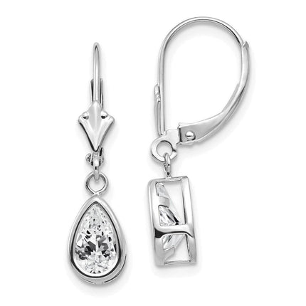 14k White Gold 8x5mm Pear Cubic Zirconia Leverback Earrings ,