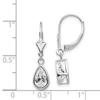 14k White Gold 8x5mm Pear Cubic Zirconia Leverback Earrings ,