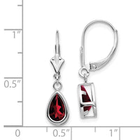 14k White Gold 8x5mm Pear Garnet Leverback Earrings ,