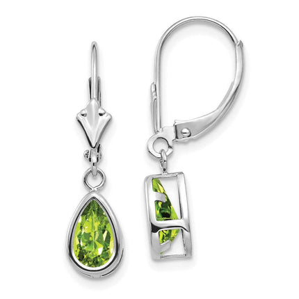 14k White Gold 8x5mm Pear Peridot Leverback Earrings ,
