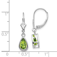 14k White Gold 8x5mm Pear Peridot Leverback Earrings ,