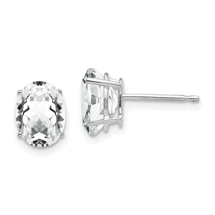 14k White Gold 8x6mm Oval Cubic Zirconia Earrings ,