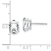 14k White Gold 8x6mm Oval Cubic Zirconia Earrings ,