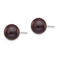 14k White Gold 9-10mm Black Round FW Cultured Pearl Stud Post Earrings ,