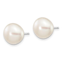 14k White Gold 9-10mm White Button FW Cultured Pearl Stud Post Earrings ,