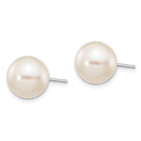 14k White Gold 9-10mm White Round FW Cultured Pearl Stud Post Earrings ,