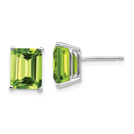 14k White Gold 9x7mm Emerald Cut Peridot Earrings ,