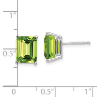 14k White Gold 9x7mm Emerald Cut Peridot Earrings ,