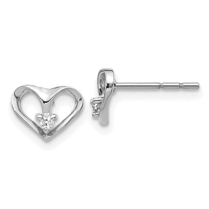 14k White Gold AA Diamond Heart Post Earrings ,