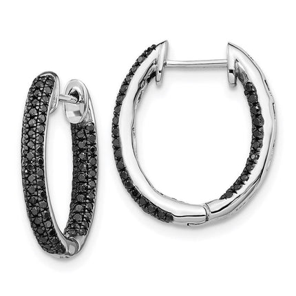 14k White Gold, All Black Diamond In-Out Hoop Earrings ,