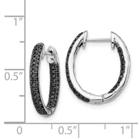 14k White Gold, All Black Diamond In-Out Hoop Earrings ,