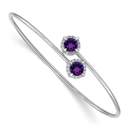 14k White Gold Amethyst Flexible Bangle ,