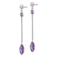 14k White Gold Amethyst Post Dangle Earrings ,