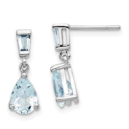 14k White Gold Aquamarine Dangle Earrings ,