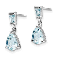 14k White Gold Aquamarine Dangle Earrings ,