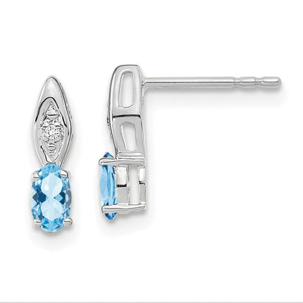 14k White Gold Aquamarine Diamond Earring ,