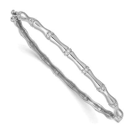 14k White Gold Bamboo Design Diamond Bangle ,