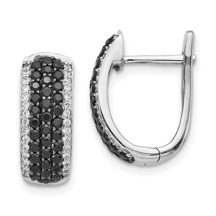 14k White Gold Black & White Diamond Hinged Hoop Earrings ,
