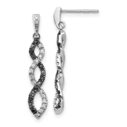 14K White Gold Black & White Diamond Twisted Post Earrings ,