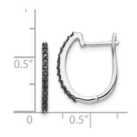 14K White Gold Black Diamond 1.3mm Hinged Hoop Earrings ,
