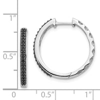 14K White Gold Black Diamond 2mm Hinged Hoop Earrings ,
