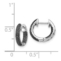 14k White Gold Black Diamond Hinged Hoop Earrings ,