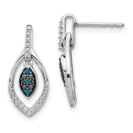 14k White Gold Blue and White Diamond Dangle Post Earrings ,