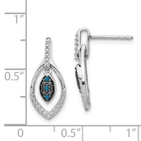 14k White Gold Blue and White Diamond Dangle Post Earrings ,