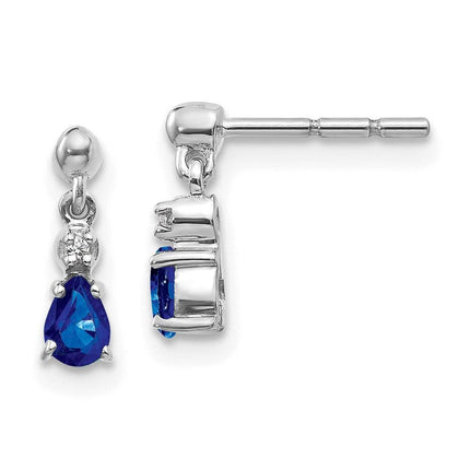 14k White Gold Blue Sapphire & Diamond Dangle Post Earrings ,