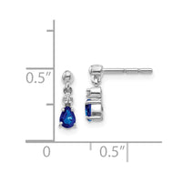 14k White Gold Blue Sapphire & Diamond Dangle Post Earrings ,