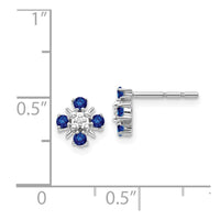 14k White Gold Blue Sapphire & Diamond Post Earrings ,