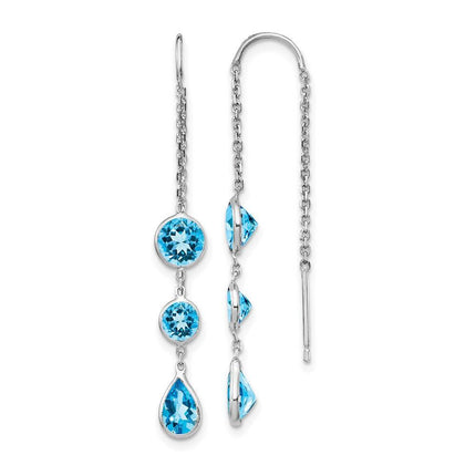 14k White Gold Blue Topaz Dangle U Wire Earrings ,
