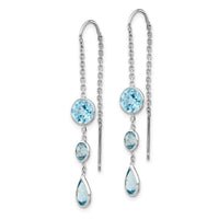 14k White Gold Blue Topaz Dangle U Wire Earrings ,