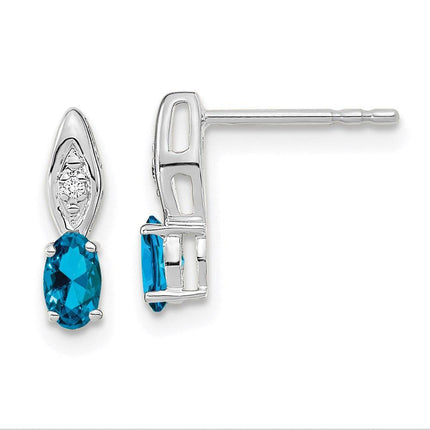 14k White Gold Blue Topaz Diamond Earring ,